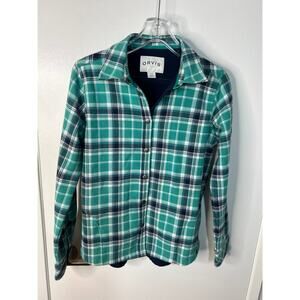 Orvis Women's Snap Front Shacket Shirt Jacket Green/Blue/White Plaid ~ Size S